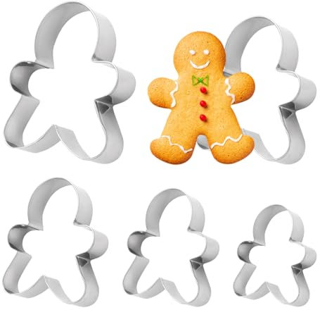 Alicer 5pcs Verschieden Große Ausstechformen, Ausstechform Edelstahl Keksausstecher Set für DIY Fondant, Kuchen, Desserts, Kekse (Die Lebkuchenmann)