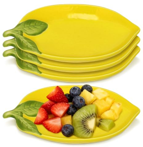 VINTORKY Zitronenteller Keramik 4Er Set 5.91X4.13X0.79In Zitronenförmige Schüssel Für Obstsalate Desserts Snacks Vielseitige Salatschüssel Für Familienfeiern Tischdekoration