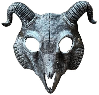 Halloween Half Face Scary Animal Mask,Carnaval Sheep Horn Ghost Devil Demon Mask,Easter Horror Headgear Festival Fancy Dress Samurai Cosplay Party Costume Prop Accessories for Adult (Silver Goat)