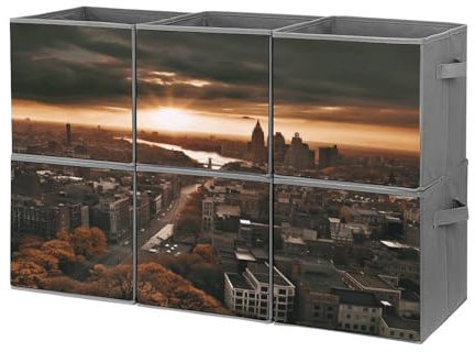 YJWANDL Faltbare Aufbewahrungskörbe, York City Sonnenuntergang, Bilderdruck-Organizer-Boxen mit stabilen Griffen, zusammenklappbare Aufbewahrungsbehälter für Schrank, Regale, Schlafzimmer