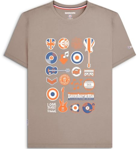 Lambretta Mens Music Icon Short Sleeve Graphic T-Shirt Music Mod Guitar Logo