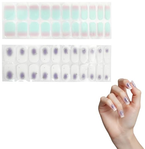 2 Estilos de Uñas de Gel Pegatinas, 44 Unidades, Completamente Curadas, Sin Hornear, Sin Lámpara UV, Para Mujeres y Adolescentes