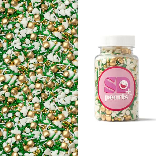SD Pearls Streuselmix – Essbare Deko in Grün, Weiß & Gold mit Glocken & Herzen für Ostern, Weihnachten & festliche Kuchen (Mix „Spring Mood“, 100g)