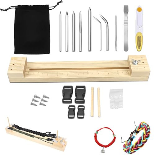 DYOUen Paracord Jig DIY Wood Bracelet Maker Wristband Knitting Tool Sets Adjustable Length Wooden Parachute Cord Braiding Making Tools