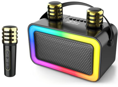 Karaoke Machine 2 Microphones for Kids Adults, Portable Wireless Karaoke Microphones Speaker Rechargeable with Fun RGB Led Lights, Bluetooth Speaker with Microphone Support BT/USB/TF/FM/TWS