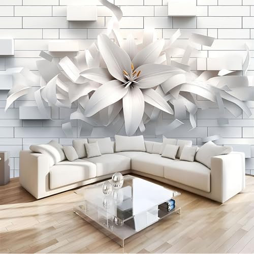 JEDTAKCT Fototapete 3D Lilie Natur 3D Ziegelwand Wandtapete Tapeten Wohnzimmer Schlafzimmer Jugendzimmer Büro Flur Hotel Spa Moderne Design Wand Dekoration 260X175Cm