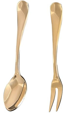 CATIEBYE 1set Forchette e Cucchiai Ottone Vintage Per Utensili Eleganti e Sicuri Con Arrotondato Per Frutta Dessert e Snack Casa e Scuola