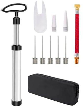 Active 100 Portable Ball Pump with Needle - Hand Pump with Nozzle & Extension Hose, for Football, Basketball, Volleyball, Durable Aluminium-alloy Tube,Ergonomic Design, Fast Air Inflator (Silver)