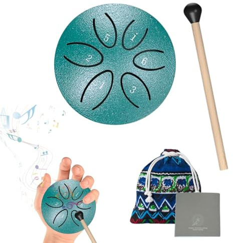 6-Ton Stahlzungen Trommel 3 Zoll Grün Handpan Percussion Instrument für Meditation Yoga und Outdoor Musik mit wasserdichter Regentrommel Funktion