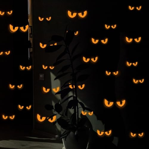 Eawfgtuw Glow in the Dark Halloween Wandaufkleber Set mit 54 Paar Bösen Peeping Eyes Wasserdichte PVC Abziehbilder in Orange und Grün für Indoor Outdoor Party Dekorationen Fenster (Rot)