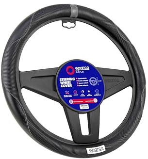 Sparco S155 BK Universal Steering Wheel Cover 38 cm, Amazon Exclusive, Non-Slip and Sun-Resistant, Easy to Install and Clean, Car Interior Accessory
