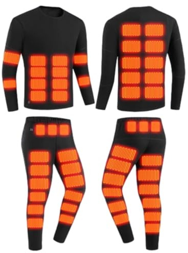 Beheizte beheizbare Unterwäsche Set Herren Damen, USB-Aufladung 52 Zonen intelligent beheizbar Oberteile und Hosen, 3 Gang Temperaturregelung Thermounterwäsche Set für Kalte Ski Angeln Radfahren