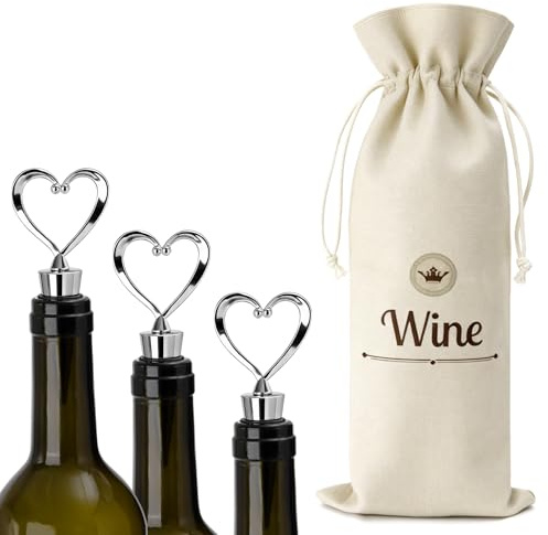 3 Pcs Heart Wine Stopper, Wine Bottle Stoppers for Beer, Wine, Champagne | Reusable Bottle Stoppers with Wine Bag,Food Grade Silicone Seal for Long Lasting Freshness,Cute Wine Gifts,Wine Accessories