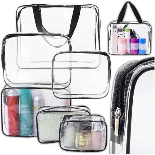 KRUMAD Transparente Kulturtasche Set 3-teilig, Reisekosmetiktasche für Handgepäck, TSA-konforme Kosmetiktaschen aus PVC, Kulturbeutel für Reisen, Flugzeug, Urlaub und Organisation