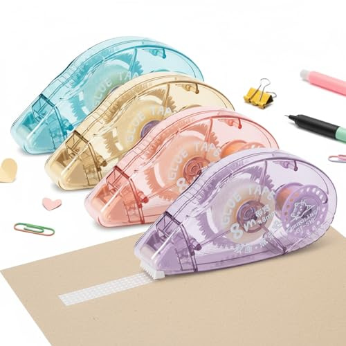 Double Sided Tape Roller, 4 Pack Glue Tape Dispenser, 0.31In X 26.25Ft Scrapbooking Supplies for School Home Office Crafting, Cards, Journal and Scrapbook Accessories
