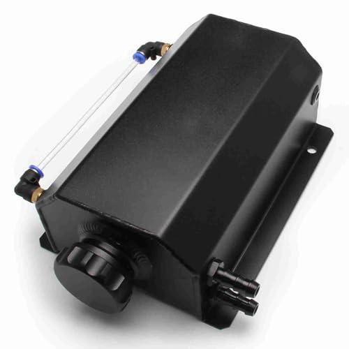 Aramox Réservoir d'expansion de Trop-plein de Liquide de Refroidissement de Voiture en Aluminium de 2 L, Bidon de Récupération d'huile de Haute qualité avec Bouchon de Vidange, Reniflard Universel