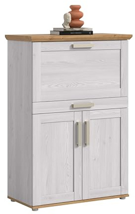 xonox.home – Sekretär Verona 84x122x42 cm in Sibiu Lärche & Artisan Eiche Nachbildung – Kompakter Arbeitsplatz mit 1 Klappe & 2 Türen – 5 Fächer bieten idealen Stauraum für Schreibutensilien & Post