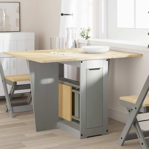 Butterfly-Esstisch Corona Grau aus Massivholz Kiefer, klappbar, ausziehbar, kompakter Kleiner Esstisch, platzsparend, vielseitig als Esszimmertisch und Arbeitstisch nutzbar