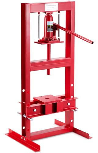 Pressa idraulica da officina 6T con telaio di lavoro regolabile e 2 piastre di pressatura – Robusto per piegatura in metallo, raddrizzamento, riparazione auto, garage, rosso