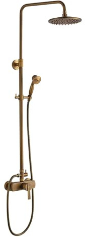 Auralum Colonne de Douche avec Mitigeur en Cuivre Antique, Système de Douche Rétro avec Pommeau Rond 20cm et Douchette Téléphone, Kit de Douche Laiton Aspect Doré Brossé Réglable en Hauteur