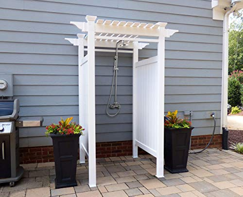 7.4ft H x 5.1ft W x 3.9ft L (1 Enclosure) Zippity Oceanside Outside Shower Enclosure Kit, White Vinyl Outdoors Shower Kit for Pool Shower, Outdoor Changing Room, Beach Shower, Outdoor Bathroom ZP19024