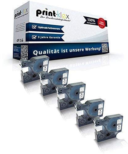 5x Print-Klex Schriftbänder kompatibel für Dymo D1 45020 Labelmanager 100 100Plus 100Series 120P 150 160 200Serie 210 D 220P 260P 280 300 S0720600 12mm x7m Weiss Farblos Etiketten - Easy Line Serie