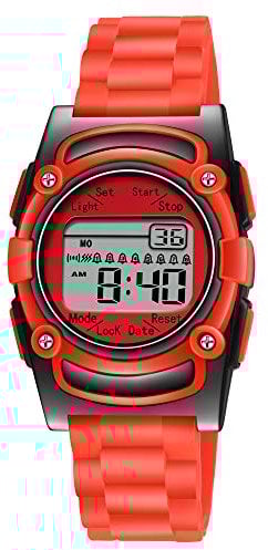 T TICCI Digitale Vibrationsuhr für Kinder, mit 8 Alarmen, Medikamentenerinnerung, Töpfchentraining, Vibrationspillen-Alarm, Vibra, medizinische Erinnerung für Kinder, Rotes Band, Digital