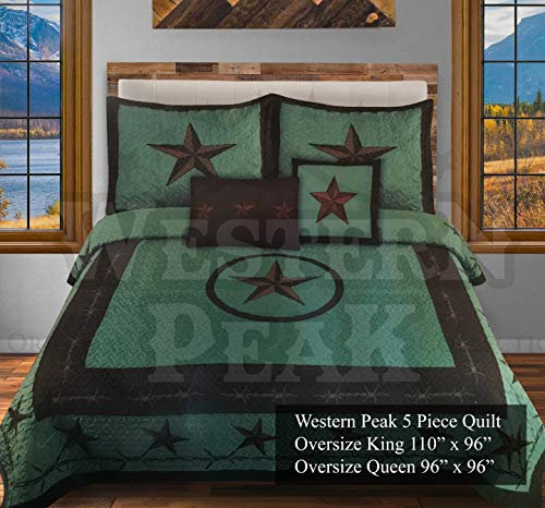 Western Peak Western Texas Cross Lodge Steppdecke mit Stacheldraht, Übergröße, 5-teilig King Turquoise Texas Star