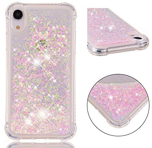 Liquid Silicone Case for iPhone XR, Shiny Case for iPhone XR Liquid Crystal 3D Moving Sand Transparent Case Glitter Soft TPU Silicone Case Shockproof Crystal Cover for iPhone XR