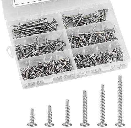 210 Stück Bohrschrauben Selbstschneidend Edelstahl Selbstbohrende Schraube 13 mm 19 mm 25 mm 32 mm 38 mm 50 mm Tek Schrauben Bohrschrauben Kit Set