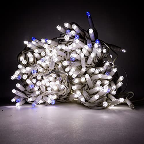 Luccika Stringa Catena di luci Natale a LED Professionale, MaxiLed da 8mm, Flash, per Giardini Negozi Bar, Esterno (Bianco Ghiaccio con Flash Blu, 30 Metri - 300 LED)