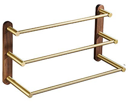 Towel Rack Nussbaum Bad Handtuchhalter Massivholz Regal Gold Handtuchhalter Zwei-Bar DREI-Bar Badregal Handtuchhalter