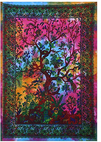 THE ART BOX Wandteppich Regenbogen Baum des Lebens Wandbehang Psychedelische Wandteppiche Indische Baumwolle Poster Picknickplatte Wanddekor Decke Wandkunst (klein, 30x40 Zoll)