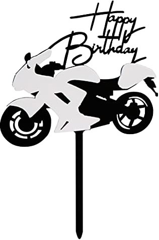 Acrylic Motorcycle Cake Topper Scooter Happy Birthday Cake Decorations for Men and Boys Motorcycle Racing Themed Party Supplies (White and Black)