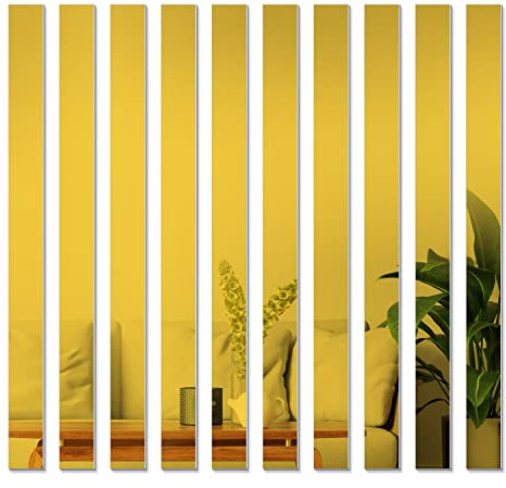 TUOYECHEN Spiegelfliesen Selbstklebend, 50CM Flexible Klebespiegel Gestreifte Spiegel Wandaufkleber Nicht Glas Spiegel Selbstklebend für Bad Wohnzimmer Dekorative(Gold)