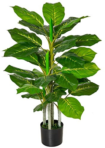 HOMCOM Planta Artificial Hoja Perenne Altura 95 cm con 33 Hojas Realistas en Maceta de Cemento Árbol Artificial para Interior Decoración Salón Oficina Verde