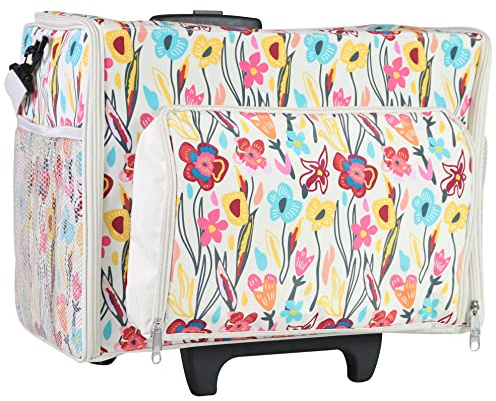 Everything Mary Craft Trolley Tasche auf Rädern, Creme aand Multi Floral - Craft Organizer auf Rollen zum Nähen, Scrapbooking, Papierhandwerk und Kunst - Aufbewahrungskoffer für Zubehör und Zubehör -,