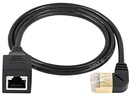SinLoon Câble Ethernet RJ45 Cat8, câble réseau Cat8 haute vitesse mâle à femelle à 90 degrés, cordon de raccordement SFTP 40 Gbps 2000 Mhz pour routeur modem serveur (Right)