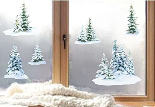 wolga-kreativ Fenster Fensterbilder Glasdekorfolie Motiv Fensterfolie FenstertattooWinter Weihnachten Advent Wald Tannenbaum Aufkleber Fenster wiederverwendbar Kinderzimmer Deko