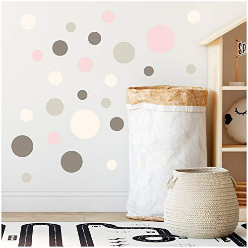 yabaduu Kreise Set 120 Stück Punkte Wandtattoo Kinderzimmer Schlafzimmer Babyzimmer Aufkleber Folie Deko Selbstklebend für Junge Mädchen Pastell Y068 (Y068-09 Grau Rosa Beige)