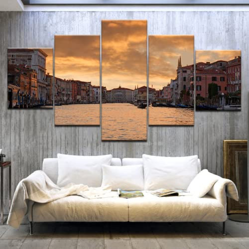 BIURKA Kunstdruck auf Leinwand Stadt Venedig Bild Leinwanddrucke Malerei Ölbild für Zuhause, moderne Dekoration, Dekodruck 5 Stück Kein Rahmen 200x100cm