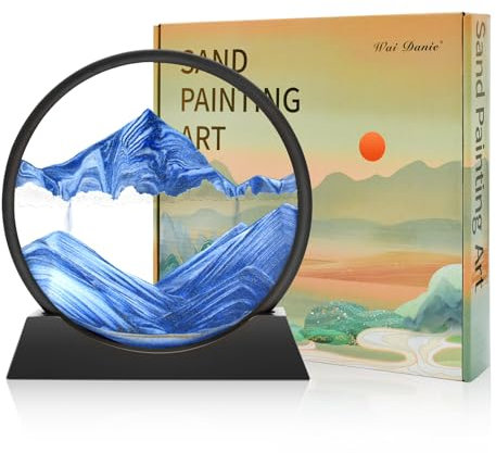 Wai Danie Tableau rotatif avec paysage de sable en 3D, décor fonds marins, fluide, sablier décoratif esthétique pour bureau, salon, pour adultes et enfants (Bleu, 30,5 cm)