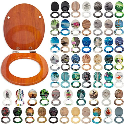 SG Traders® Toilet Seat with Soft Close - Wooden Toilet Seat Cover with Zinc Alloy Hinges, Comfortable Toilet Seat Covers with Colorful Designs Easy to Install, Assembly (Orange)