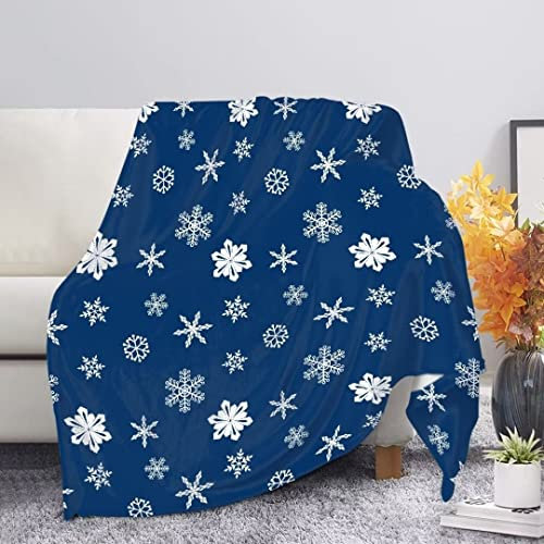 Amzbeauty Warme Decke für den Winter, Marineblau, Schneeflocken-Design, 150,1 x 199,9 cm, kleine Decke für Büro