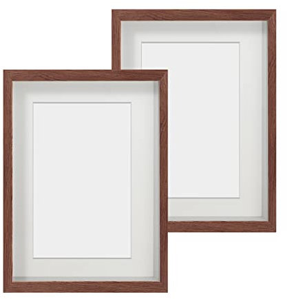 Anhow 2er 3D Bilderrahmen 15x20 cm, Echtglas 3D Bilderrahmen zum Befüllen 3cm Tiefer Objektrahmen mit Beige Passepartout Passend für 10x15 cm Fotos - Braun