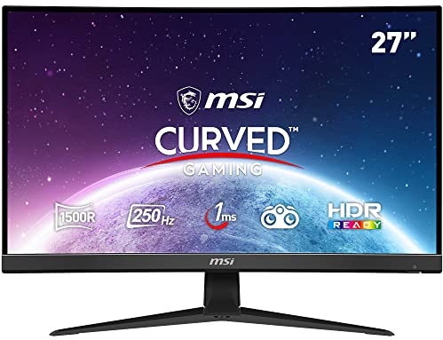 MSI G27C4X 27 Inch FHD Curved Gaming Monitor - 1500R 1920 x 1080 VA Panel, 250Hz / 1ms, AMD FreeSync Premium, HDR Ready, DisplayPort, HDMI, Wide Color Gamut, Night Vision, Less Blue light, Black