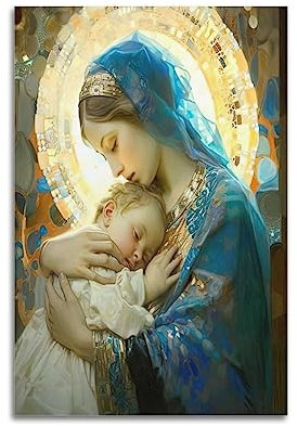 YBHF Jungfrau Maria Poster Mutter Maria mit Jesuskind, Wandkunstdruck, Retro-ästhetische Raumdekoration, Gemälde, Leinwand, 60 x 90 cm, ungerahmt