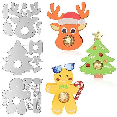 3 Set Stanzschablonen Geschenkbox Weihnachtsbaum Elch Lebkuchenmann Schokolade Box Schachtel Weihnachten Stanzen Stanzer Stanzmaschine Prägeschablonen für DIY Geschenkboxen Herstellung Geschenk