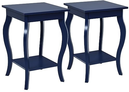 LIFEZEAL Nachttisch 2er Set, Beistelltisch Holz, Wohnzimmertisch mit 2 Ebenen, Niedriger Sofatisch für Schlafzimmer, Wohnzimmer, 40 x 40 x 60 cm (Blau 2er Set)