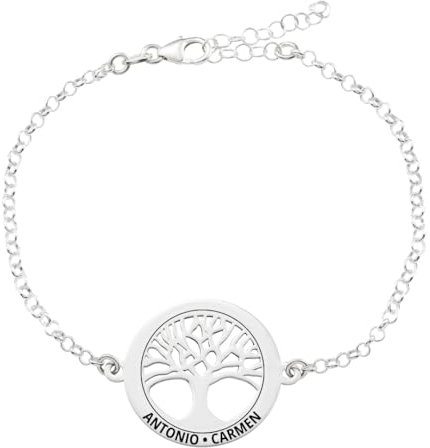 Collar Árbol de la Vida en Plata de Ley 925 personalizable, con cadena Rolo de 45cm + Alargador. Un regalo perfecto para regalar a madres o abuelas. (Pulsera Árbol de la Vida)
